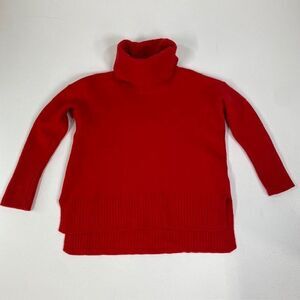 H Halston Red Extra‎ Fine 100% Merino Wool Turtleneck Sweater Knit Size M